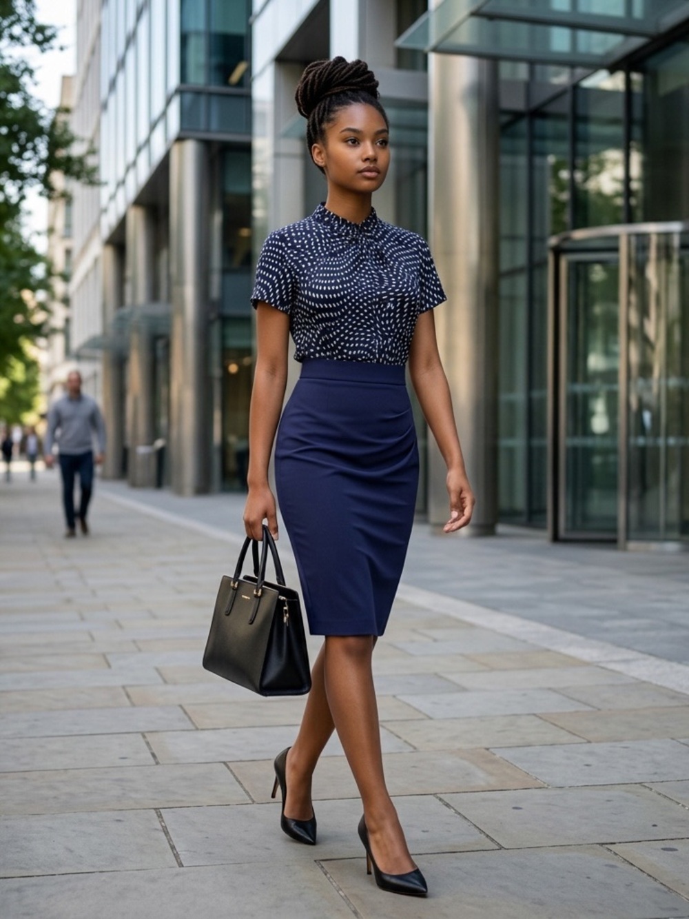 Classic Navy Pencil Skirt for Women - Elegant Office Essential